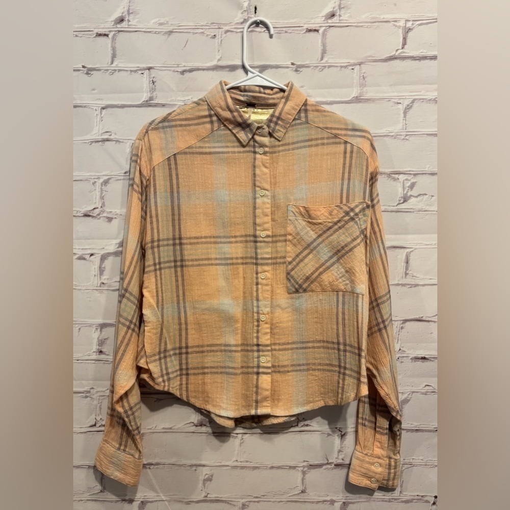 Free People Cropped Cutie Plaid Button Down Shirt Women’s Size Small - Picture 3 of 9